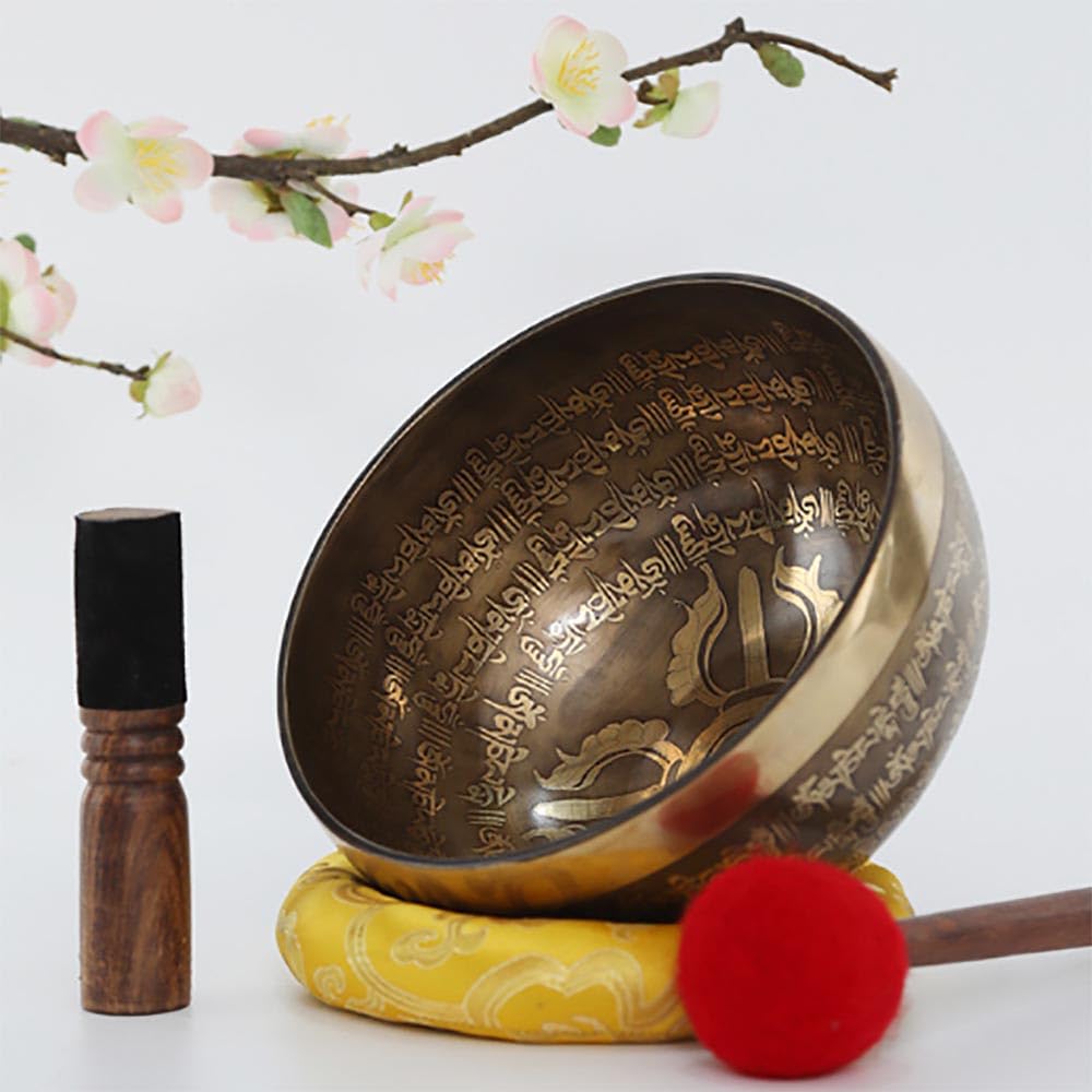 Set di campane tibetane con bastone in pelle, knock& Cushion-facile da suonare – bel suono per guarigione olistica, sollievo dallo stress, meditazione e relax