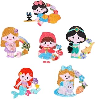 刺しゅうパッチ 6Pcs アイロン接着 アップリケ 刺繍 美しい お姫様 princess プリンセス DIY 補修 可愛い 貼り付け 縫い付け 手作り 人気セット 服、バッグ、帽子などの装飾