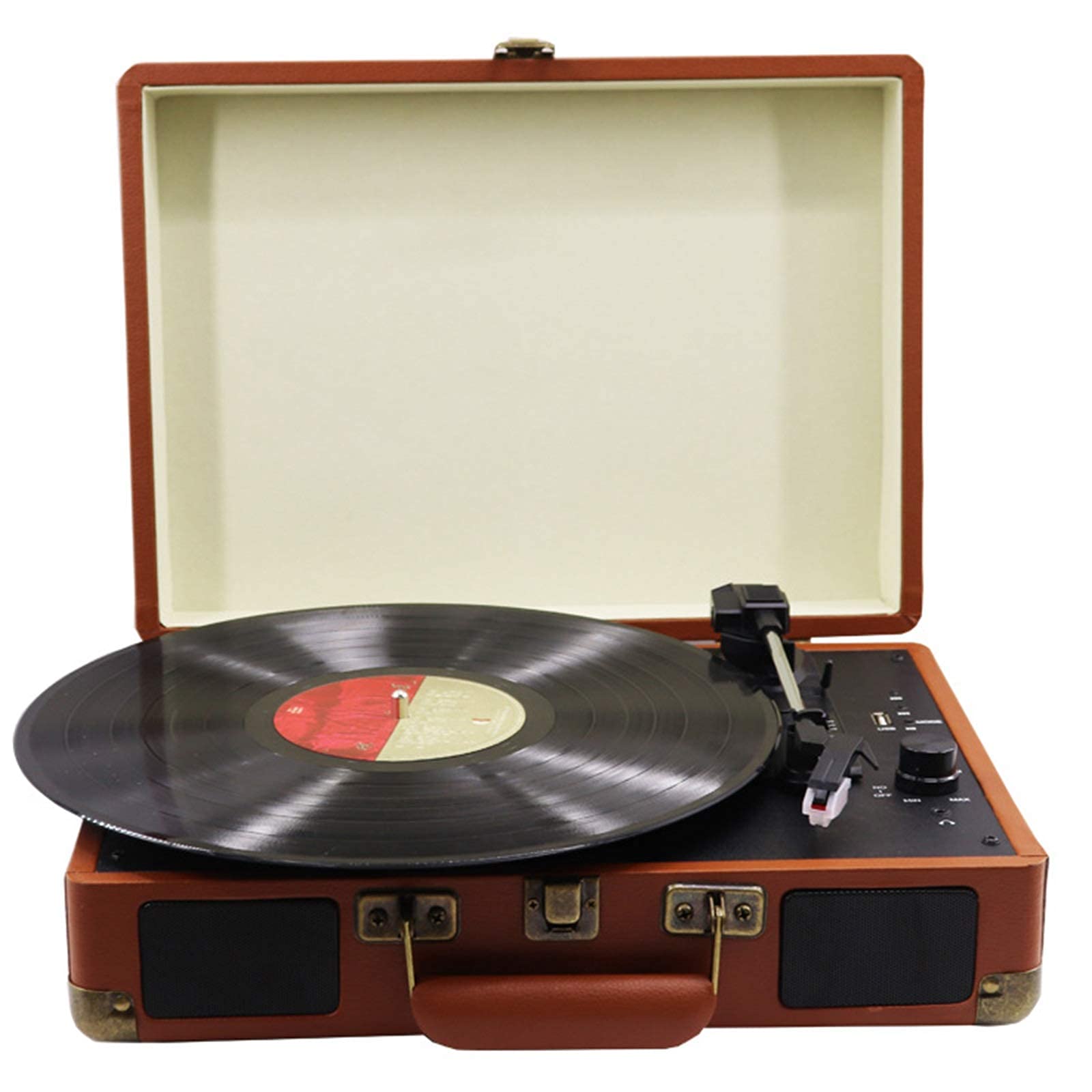 Tocadiscos para tocadiscos de vinilo, fonógrafo portátil inalámbrico con altavoces integrados, diseño de maleta, tocadiscos USB de 3 velocidades accionado por correa