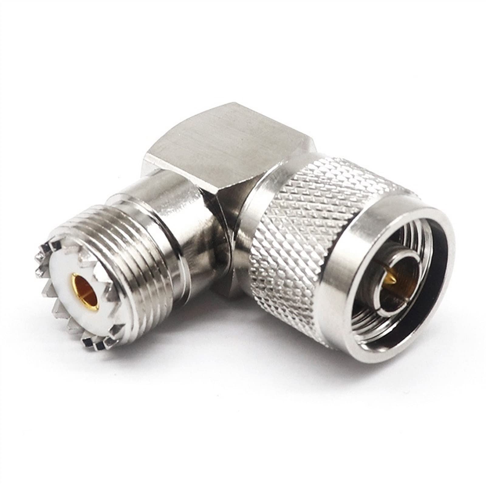 Adaptador coaxial alta frecuencia N Revolution macho a UHF hembra codo SL16 1 ud