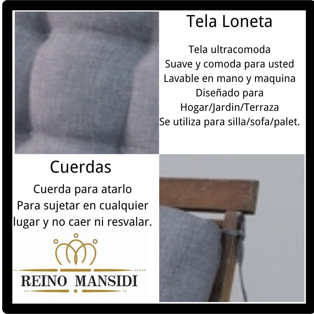 Cojin con Respaldo para Sillas 110 x 50 x 10 cm. Conjunto Cojin de Asiento para sillas Interior y Exterior Cómodo. Cojines para sillas Comedor, mecedoras (110cm x 50cm x10cm, Gris, 2)