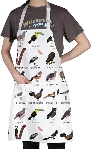 Miniatura 3 de G2TUP Delantales para pájaros con bolsillos, regalos para amantes de los pájaros, delantal de cocina, delantal con temática de pájaros, regalos para