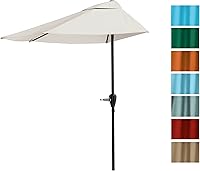 Vista 4 de Pure Garden Half Umbrella - 9 ft Patio Umbrella with Easy Crank - Half Umbrella Outdoor Patio Shade