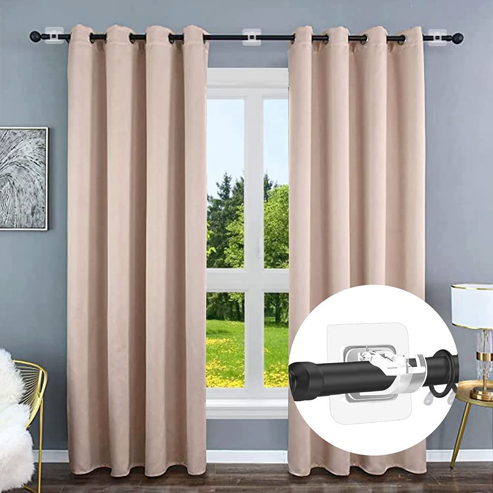 Ruitutedianzi 10PCS Self Adhesive Curtain Rod Holders No Drill Curtain Rods Brackets No Drilling Nail Free Adjustable Hooks -2