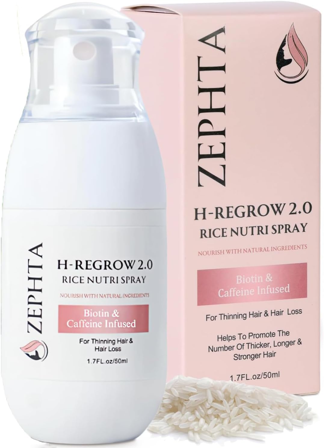 H-Regrow Hair Growth Spray – With Rice Water, Biotin, Aloe Vera, Caffeine, and Ginger – Hair Growth Product for Men and Women – For Thinning Scalp