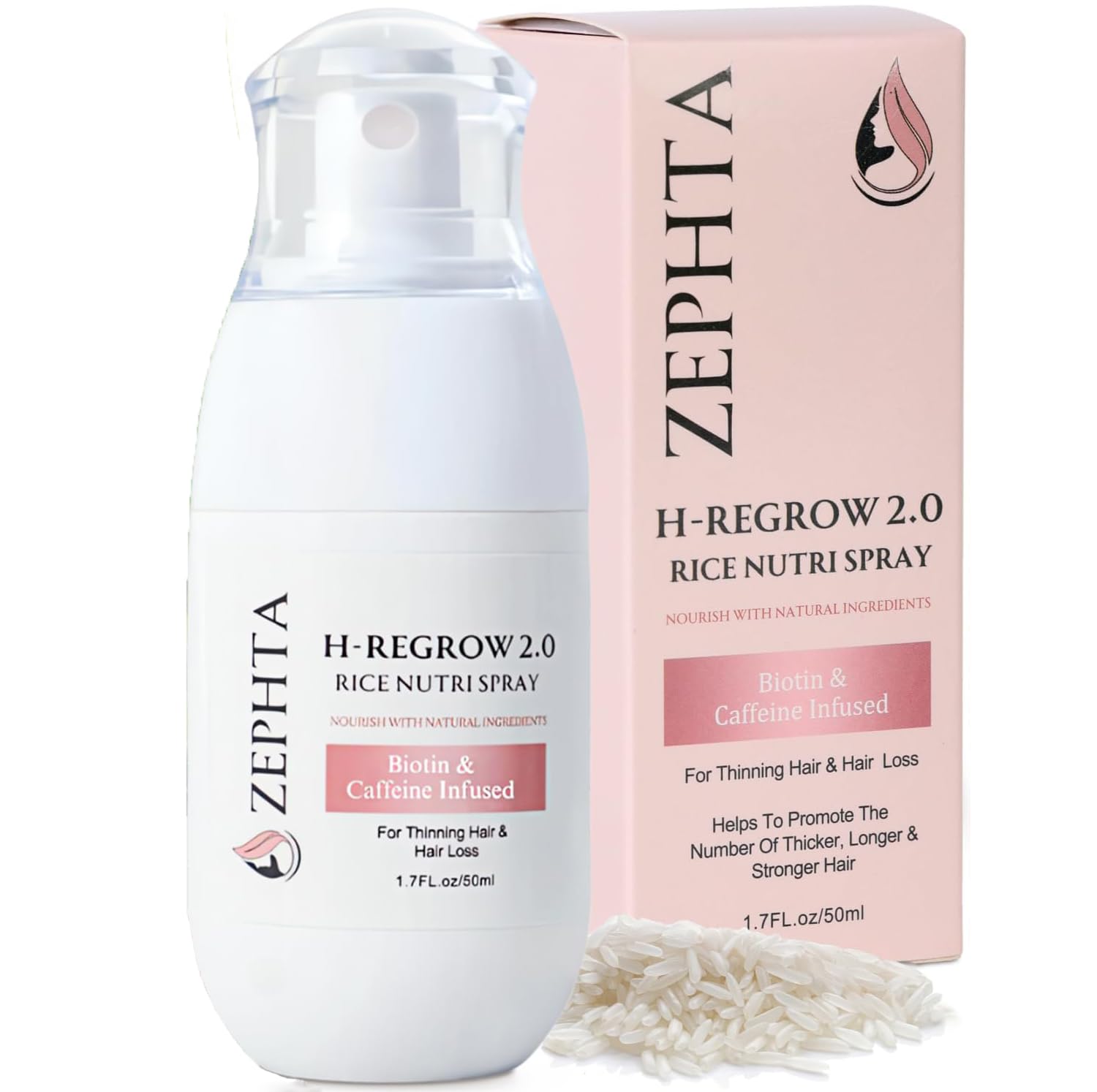 Zephta H-Regrow Hair Growth Spray – With Rice Water, Biotin, Aloe Vera, Caffeine, and Ginger – Hair Growth Product for Men and Women – For Thinning Scalp