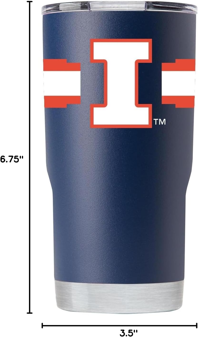 Gametime Sidekicks Illinois 20oz Navy Tumbler - Officially Licensed, 18/8 Stainless Steel, Double-walled, Vacuum-insulated, UV LED Printed Logos, Sweatless, Stays Hot/Cold - 360 Wrap
