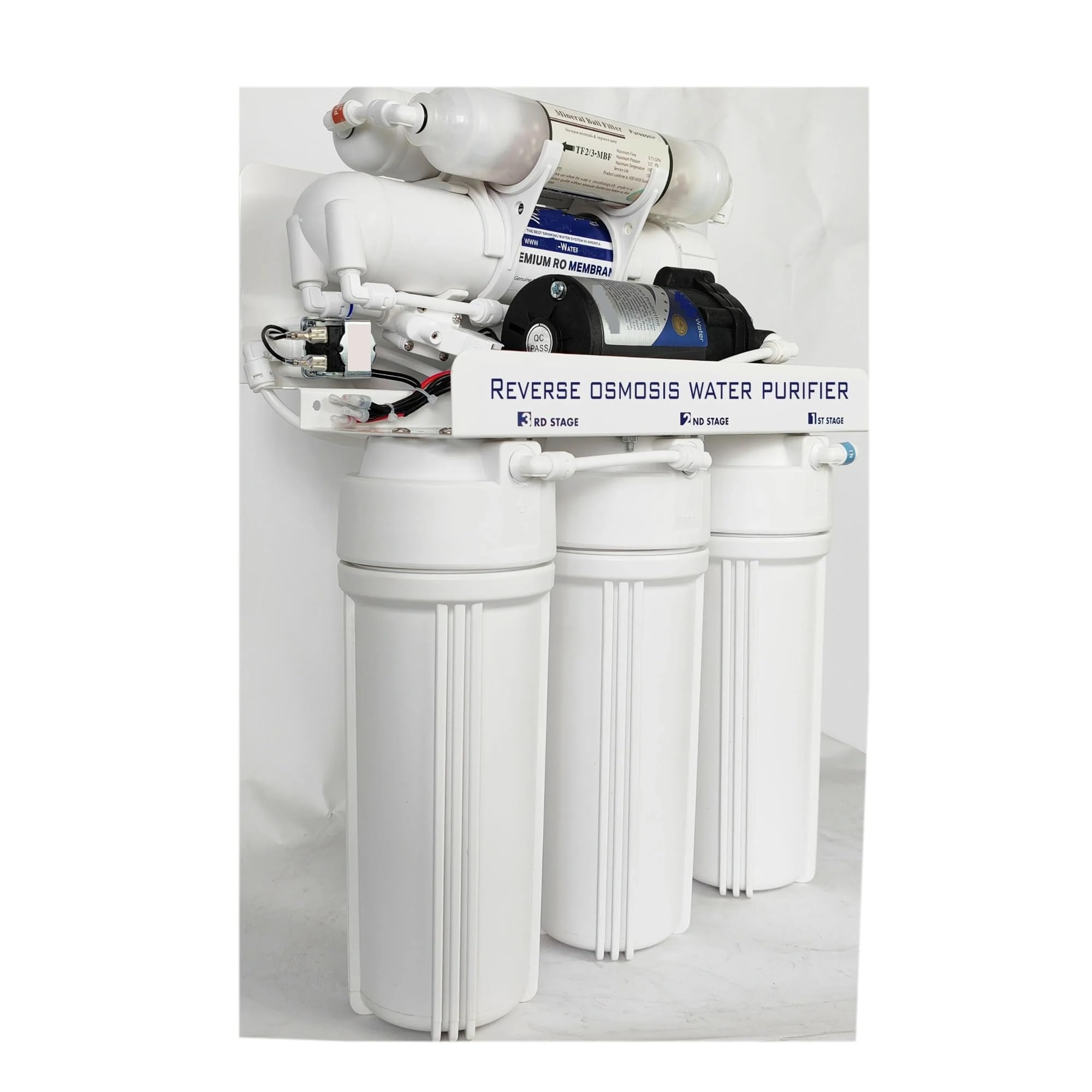Level 5 100GPD RO Umkehrosmosesystem 24V Elektrischer Wasserfilter mit Druckerhöhungspumpe Haushaltswasseraufbereitungssystem