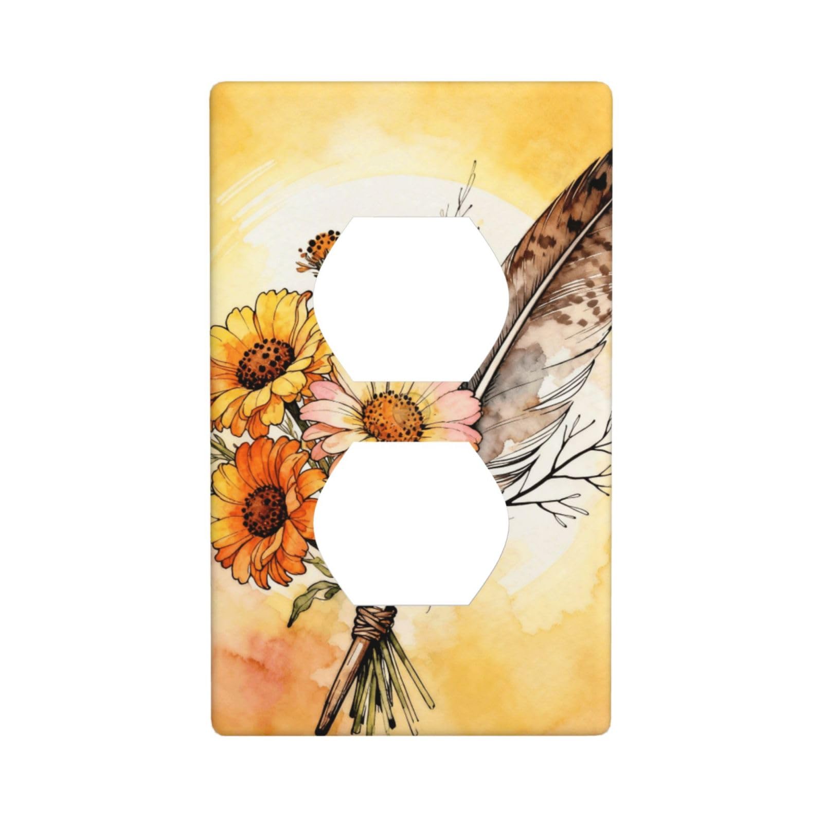 Flowers and Feathers Decorative Switch Plate Cover-Unbreakable Polycarbonate Wall Plate for Home Office, 1 Gang with Screws