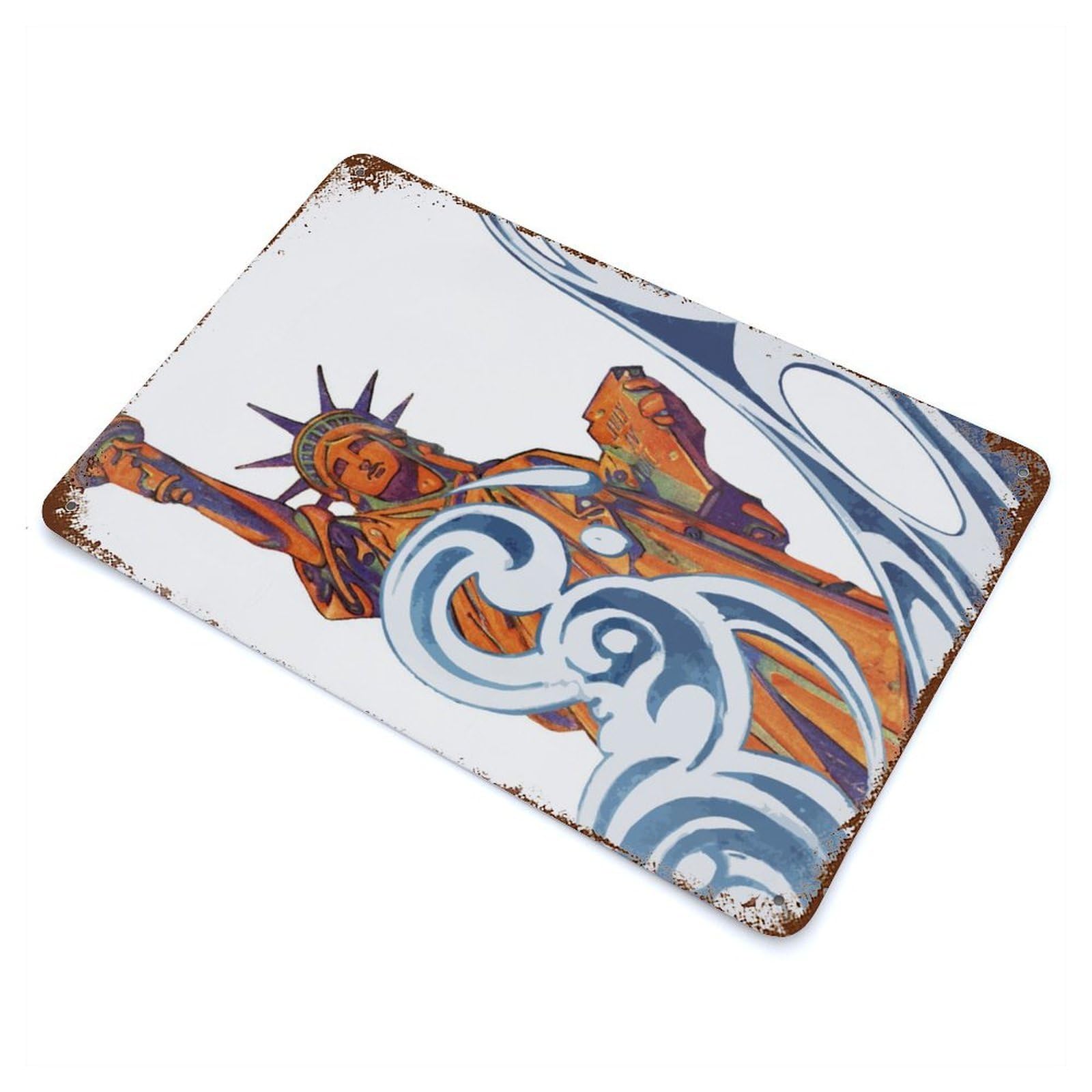 Vintage Rust Metal Sign with Statue of Liberty Design 11.8"x7.9", for Shed, Workshop And Garage Wall Decor, Classic Wall Plaque