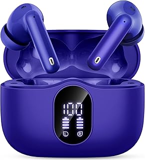 Wireless Earbuds, Bluetooth Headphones 5.3 HiFi Stereo, Wireless Earphones with ENC Noise Cancelling Mic, IP7 Waterproof in Ear Wireless Headphones, Touch Control, LED Digital Display Ear Buds Blue