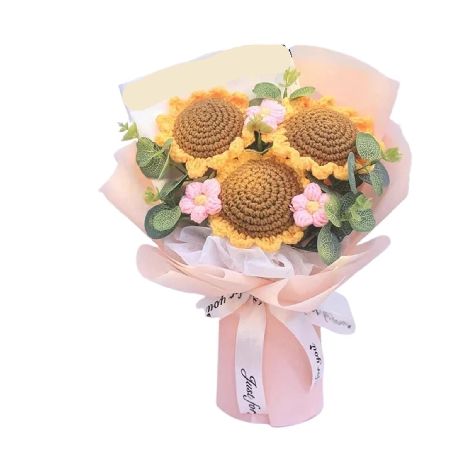 ZHSOAO Finished Crochet Flowers Bouquet Handmade SunFlower Knitted Flower for Weddings Birthdays(Color2)