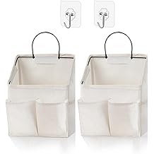 2 Pack Wall Hanging Storage Basket,Wall Hanging Organizer Bags with Pockets, Wall organizer Storage for Dormitory Bathroom Bedroom Kitchen(White-upgraded)