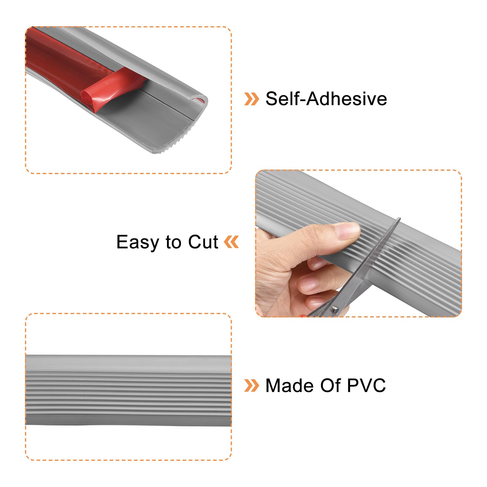 Uxcell 1Pcs Stair Nosing, Vinyl Stair Edge Protector, Anti Slip Step Trim, 6.6Ft, Grey - Image 3