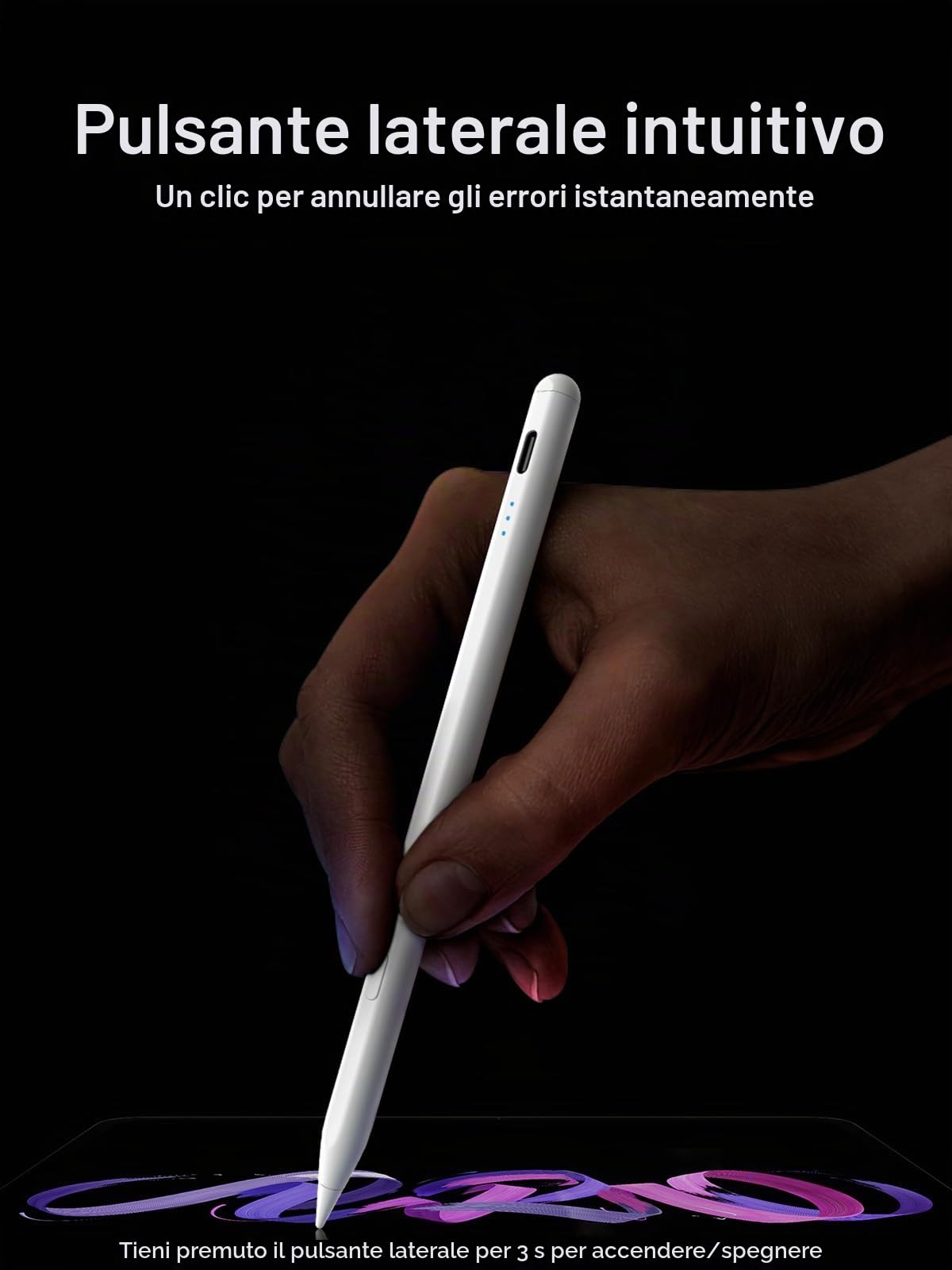 Penna per iPad 2018-2026 Ricarica Rapida Anti-Palm Rilevamento Inclinazione Compatibile iPad 11/10/9/8/7/6/A16 Mini 7/6/5 Air M4/M3/M2 11" 13" 5/4/3 Pro M5/M4 13" 12.9" 11" Bianco