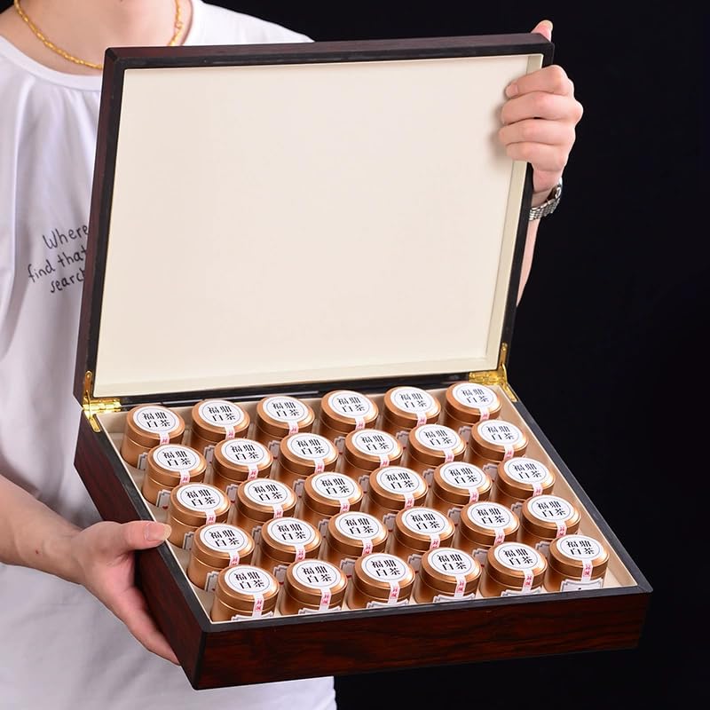 Fuding Hochgebirgs-Weißtee 2025, Baihao Yinzhen (Erstgepflückte Silbernadelknospen), Ebenholz-Geschenkbox, 30 Dosen à 300 g