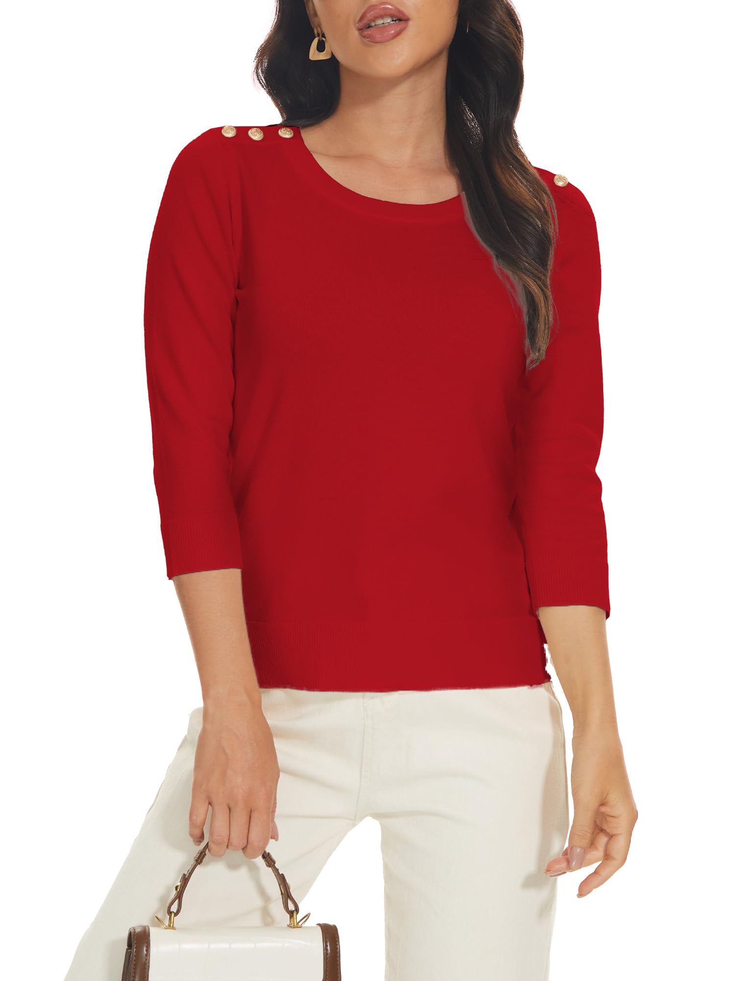Spicy Sandia Womens 3 4 Sleeve Crew Neck Pullover Sweaters Lightweight Dressy Casual Trendy Knit Tops