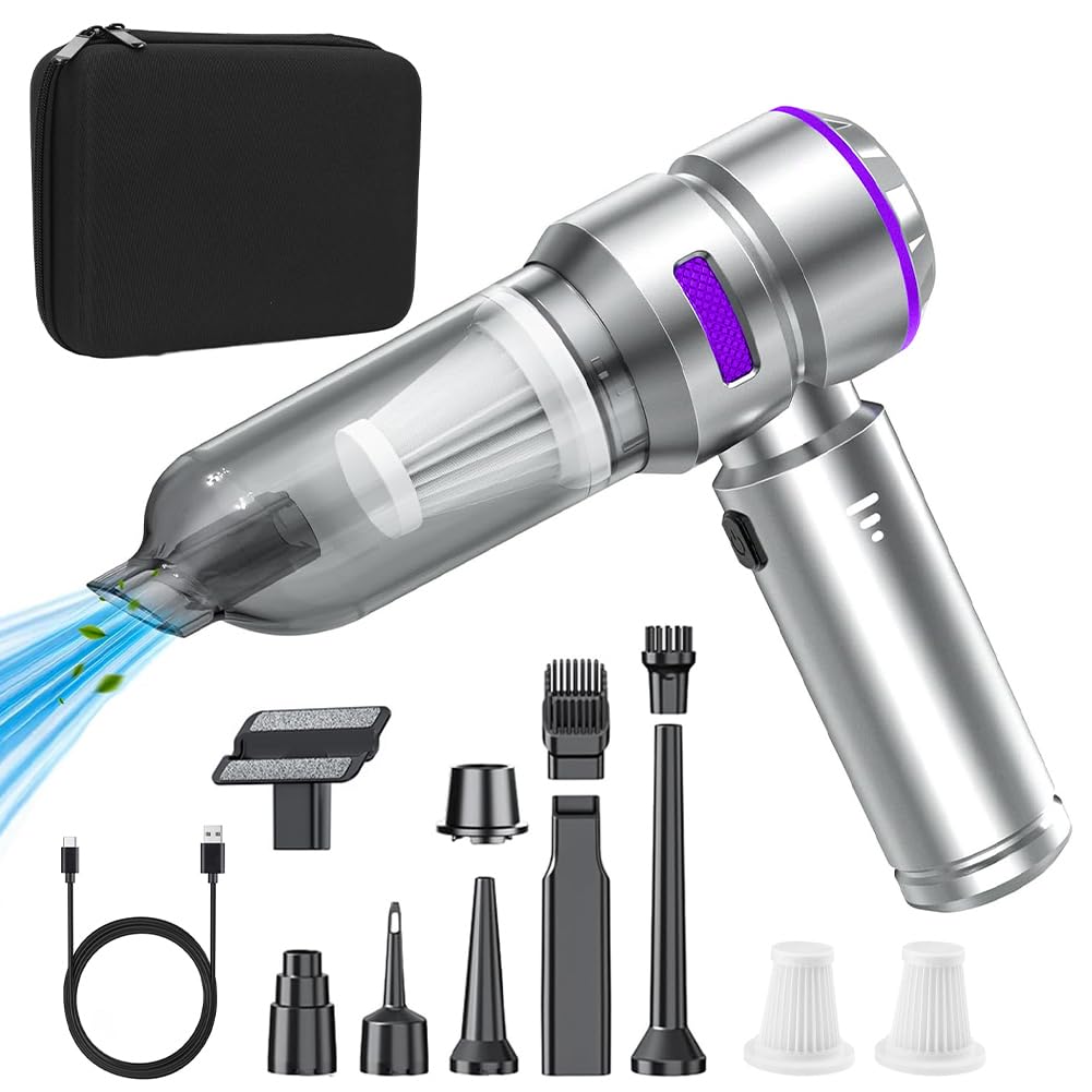Car Vacuum Portable Cordless, High Power 4-in-1 Handheld Cordless Rechargeable with Reusable Filter Type-C Keyboards Brushless Motor Fast Charging Duster Super Blower 19000PA