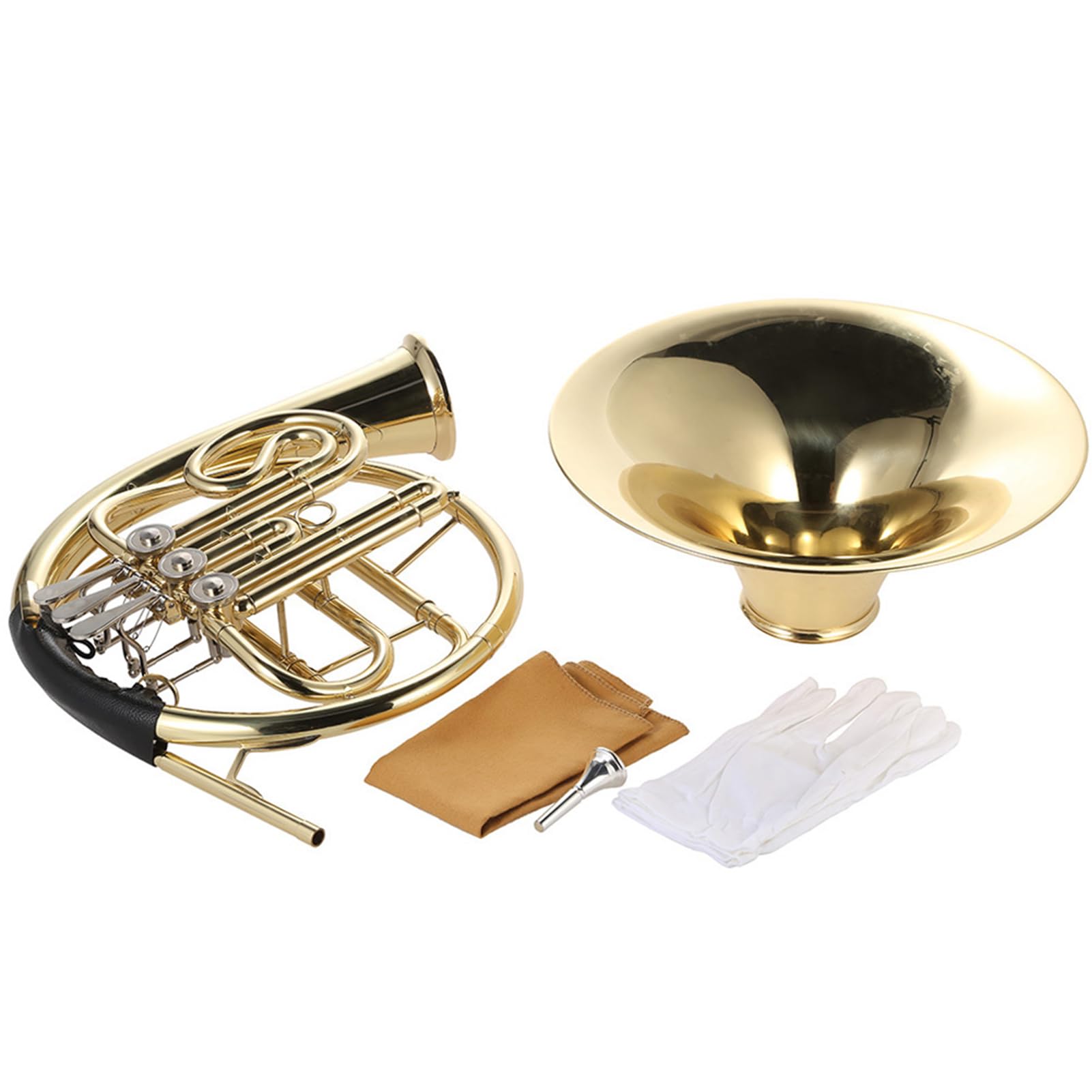 HUIOP Sib corno francese singolo 3 tasti ottone lacca oro corno francese diviso a singola strumento a fiato con bocchino cupronichel custodia per il trasporto,Corno francese singolo
