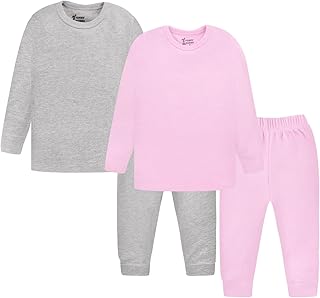 طقم بيجاما للأطفال مصنوعة من قطن حراري مكونة من تيشرت بأكمام طويلة وبنطلون من فاني باني، طقم 2 قطعة