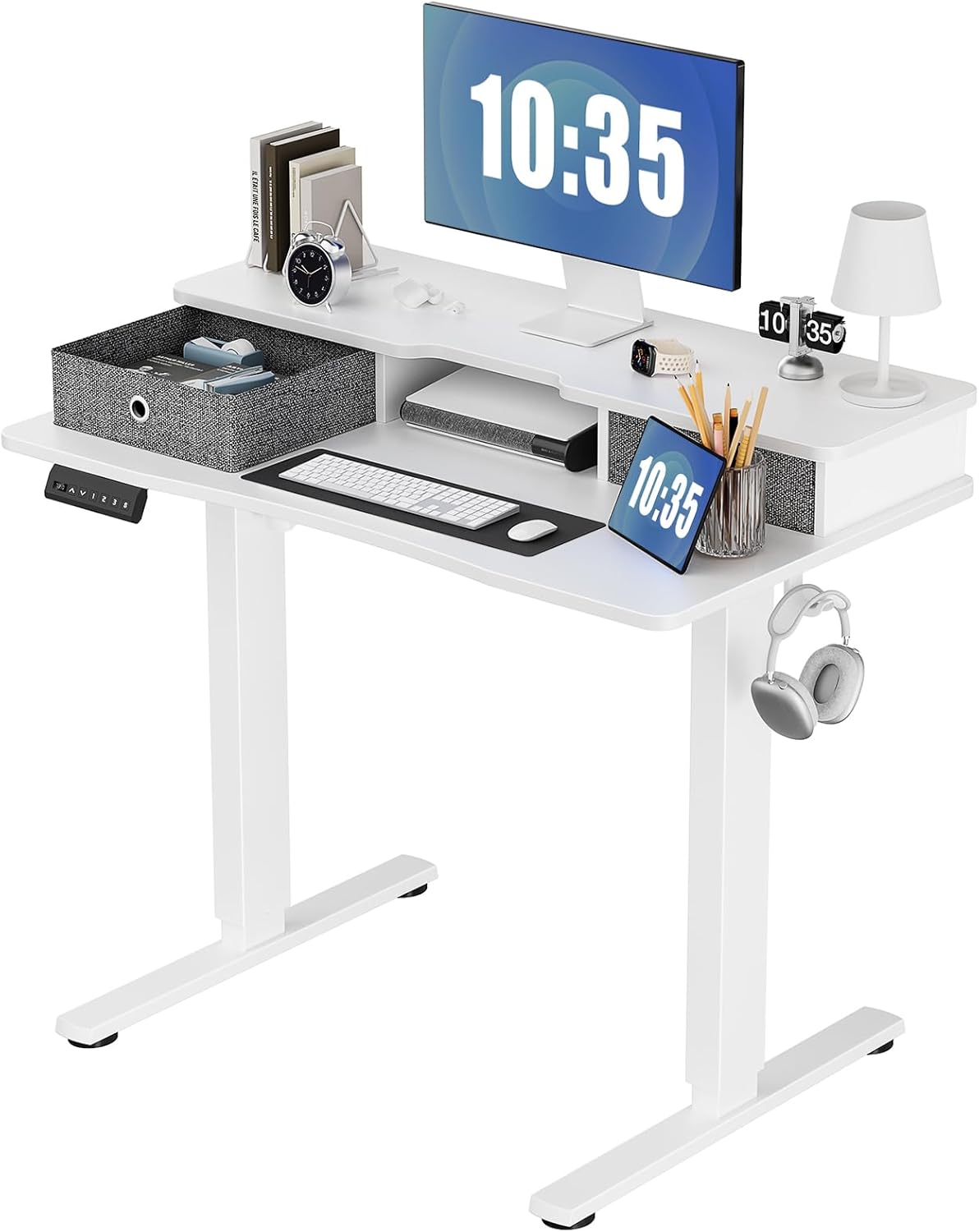 Sweetcrispy Electric Standing Desk with Double Drawer 40 x 24 inch