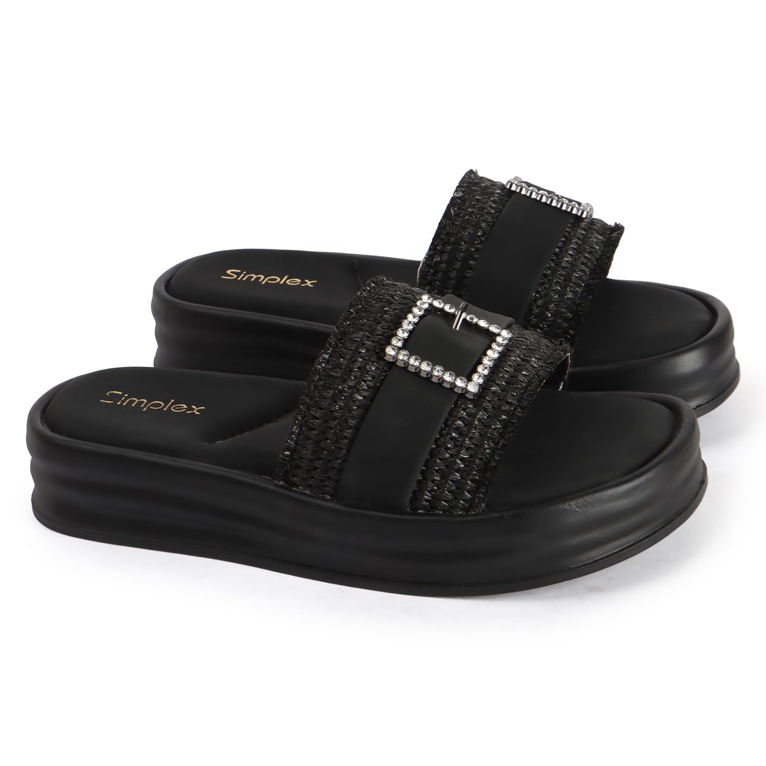 Women’s Woven Slide Sandals with Rhinestone Buckle – Platform Slip-On Summer Sandals, Comfy Cushioned Sole, Open Toe Casual Slides for Travel, Beach-image-13