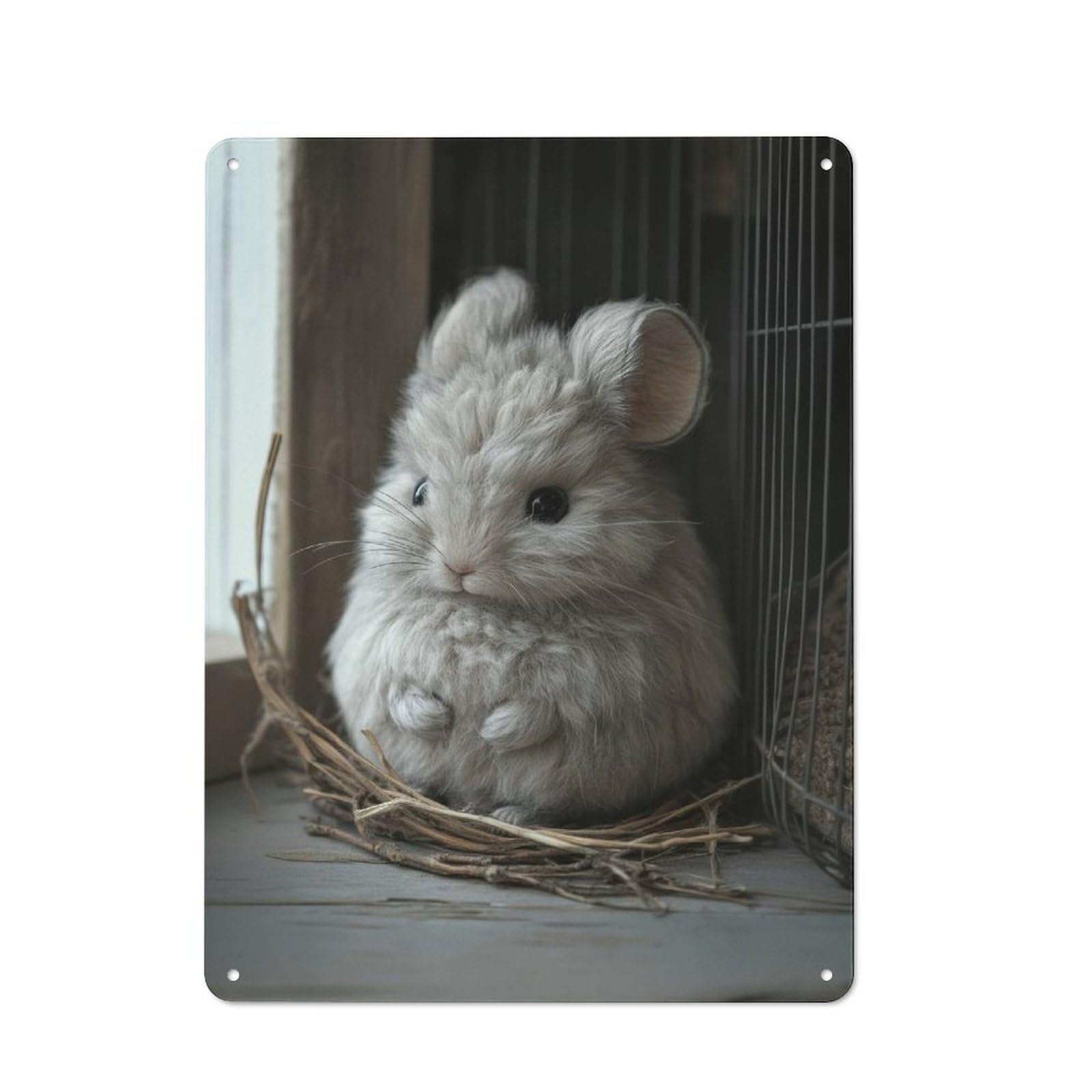 Cute Gray Chinchilla Portrait Metal Wall Sign 40x30cm, Rustic Decor for Garage Wall, for People Furnishing A Garage