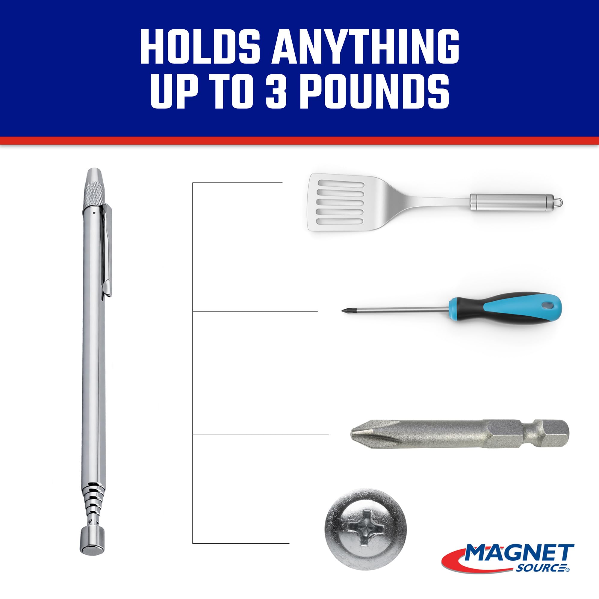 Master Magnetics 07565 Magnetic Pick-Up Tool, Telescoping, Retrieving Magnet with Scribe, 25 Length, 3 lb Hold by Master Magnetics