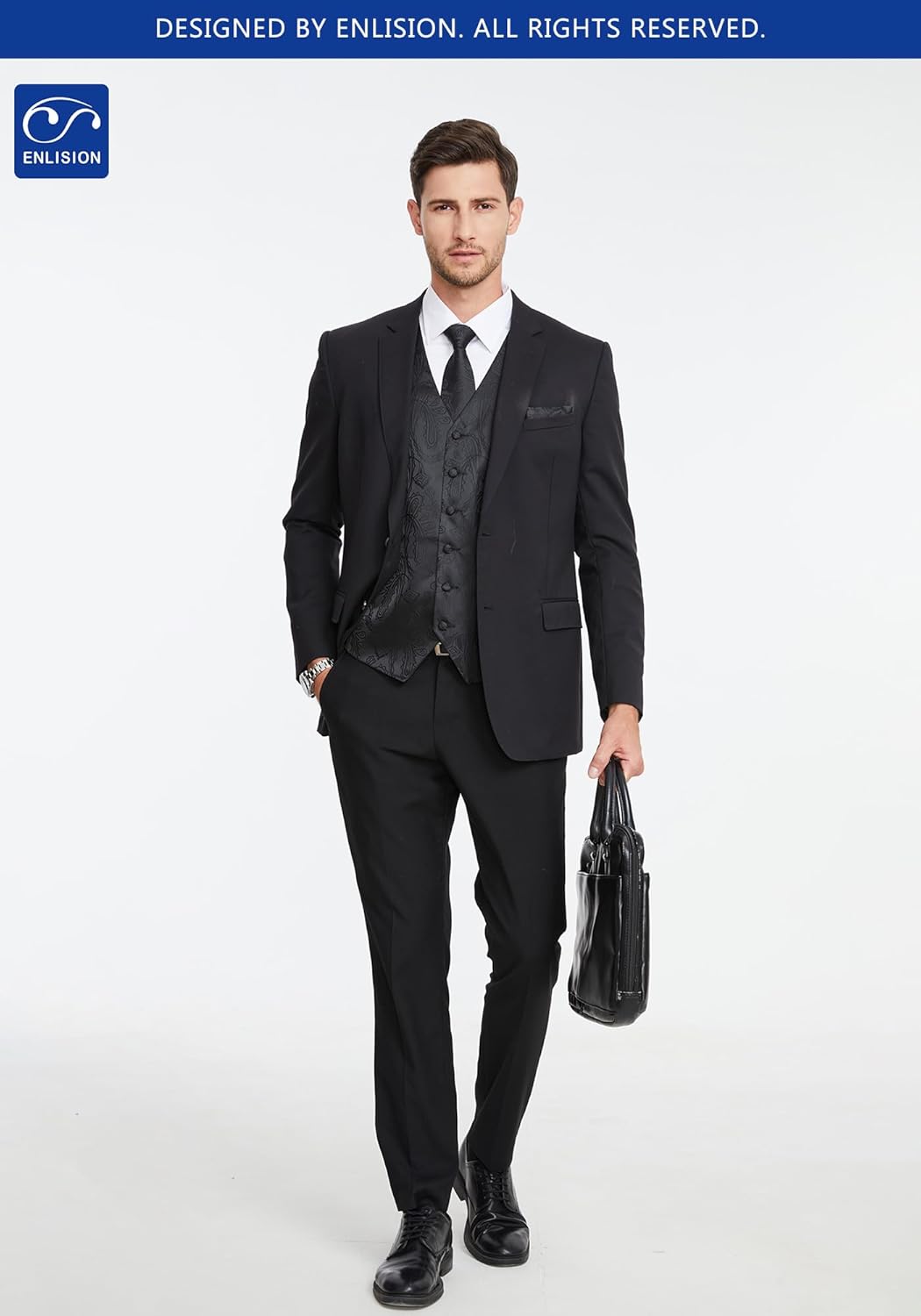 Enlision Mens Suit Vest Set 3PCS Paisley Tuxedo Vest & Tie Pocket Square for Wedding Prom Party Formal Business