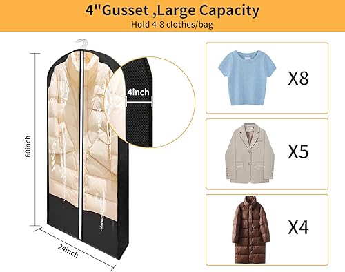 Miniatura 2 de Bolsas de ropa de 50 pulgadas para colgar ropa con refuerzos de 4 pulgadas, protectores de ropa transparentes para colgar ropa, funda de traje para
