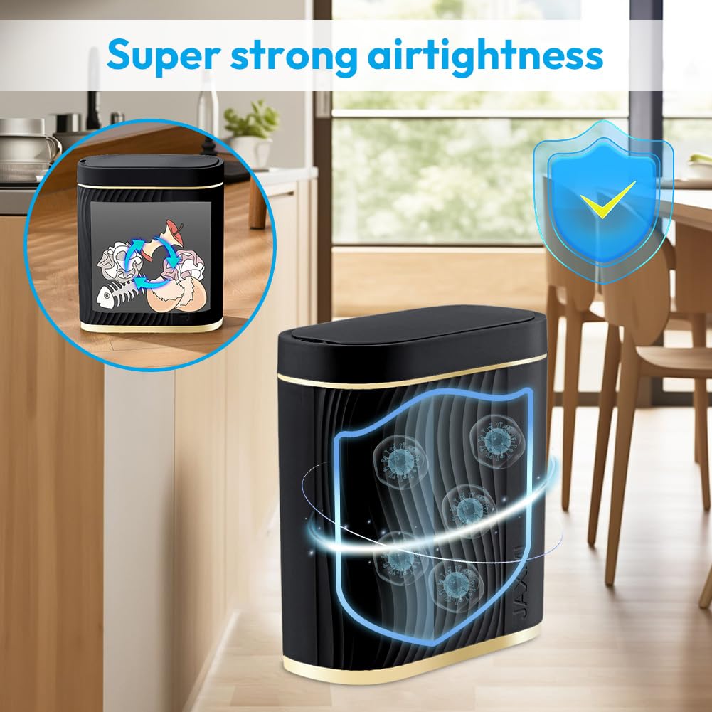 Cubo de basura con sensor de 8L para baño, cubo de basura automático con tapa, cubo de basura estrecho – adecuado para baño, cocina, salón, dormitorio (negro)