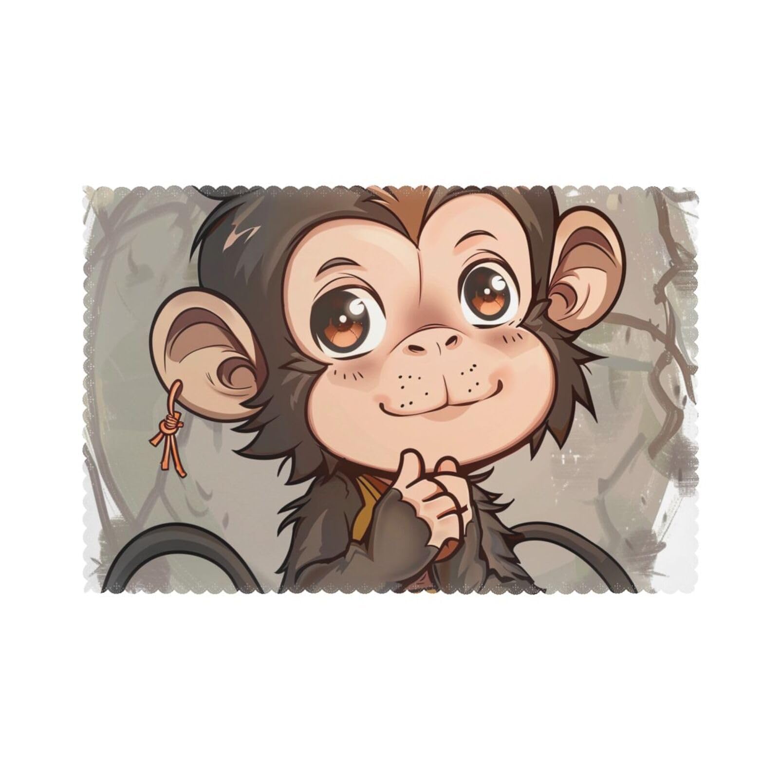 Monkey Art Printed Placemat Heat Resistant Place Mats Set of 6 PCS Washable Kitchen Table Mats, 12x18 Inch