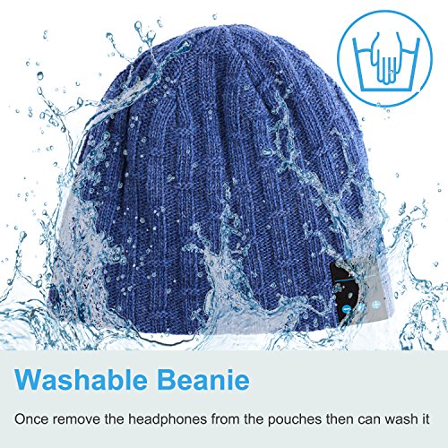 Qshell Washable Bluetooth Beanie Winter Hat Short Skully Cap with Bluetooth Stereo Headphones Mic Hands Free Rechargeable Battery Compatible with Mobile Phones, iPhone, iPad, Laptops, Tablets - Blue - Thumbnail 7