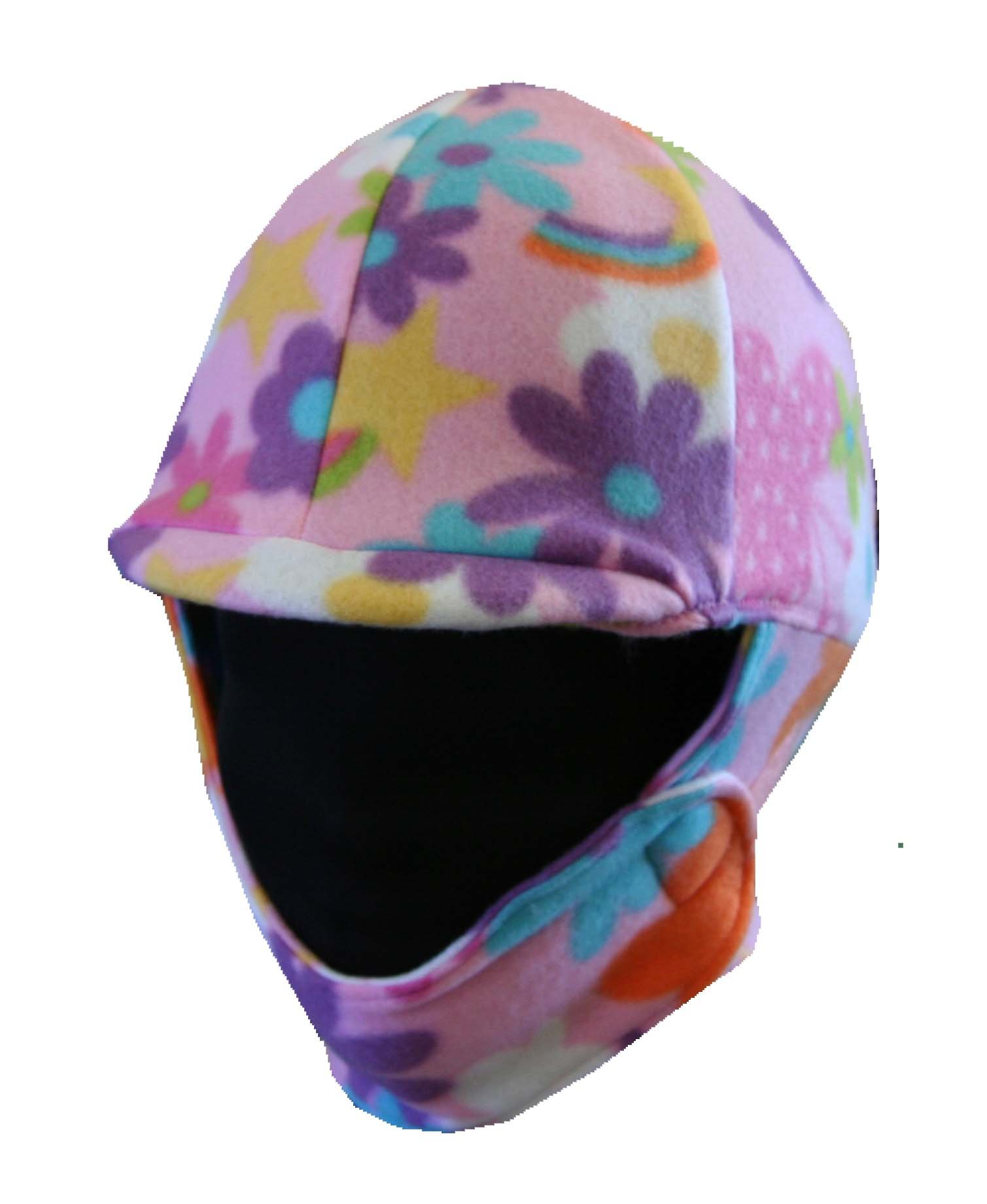 Pink Flowers and Rainbow Fleece Equestrian Helmet Cover