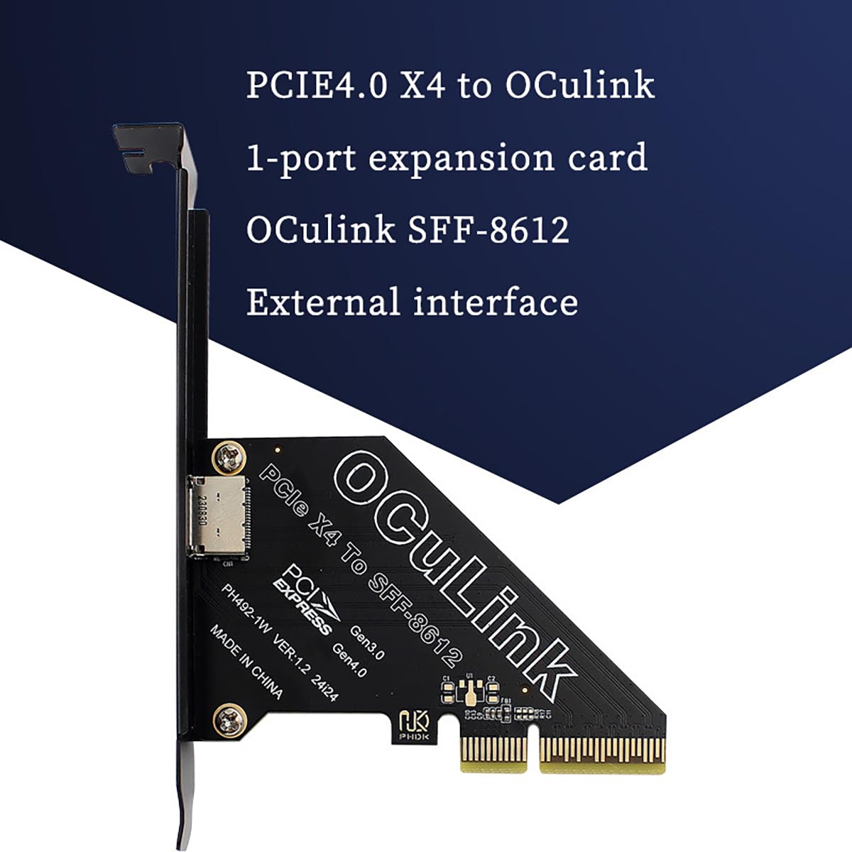 PCIe 4.0 Gen4 to Oculink SFF-8612 / SFF-8611 External Adapter Support SFF-8639 U.2 SSD, GPU Dock, eGPU, NVMe SSD (PCIe X1 to Oculink)