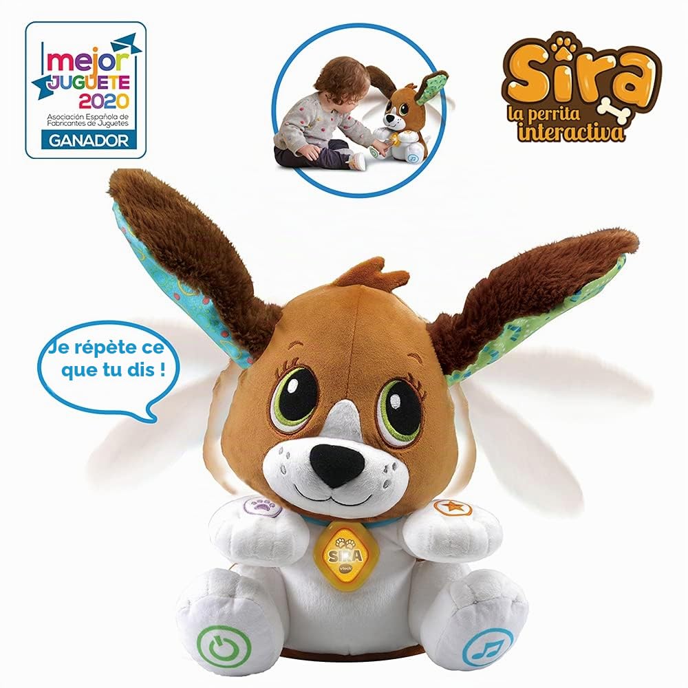 VTech 80-610122 Sirène Chien Interactif Doux Animal Peluche Favorise la Conversation Répète ce Que Vous Dites, crée des Histoires avec Votre Propre Voix, Plus de 150 chansons, mélodies et Phrases