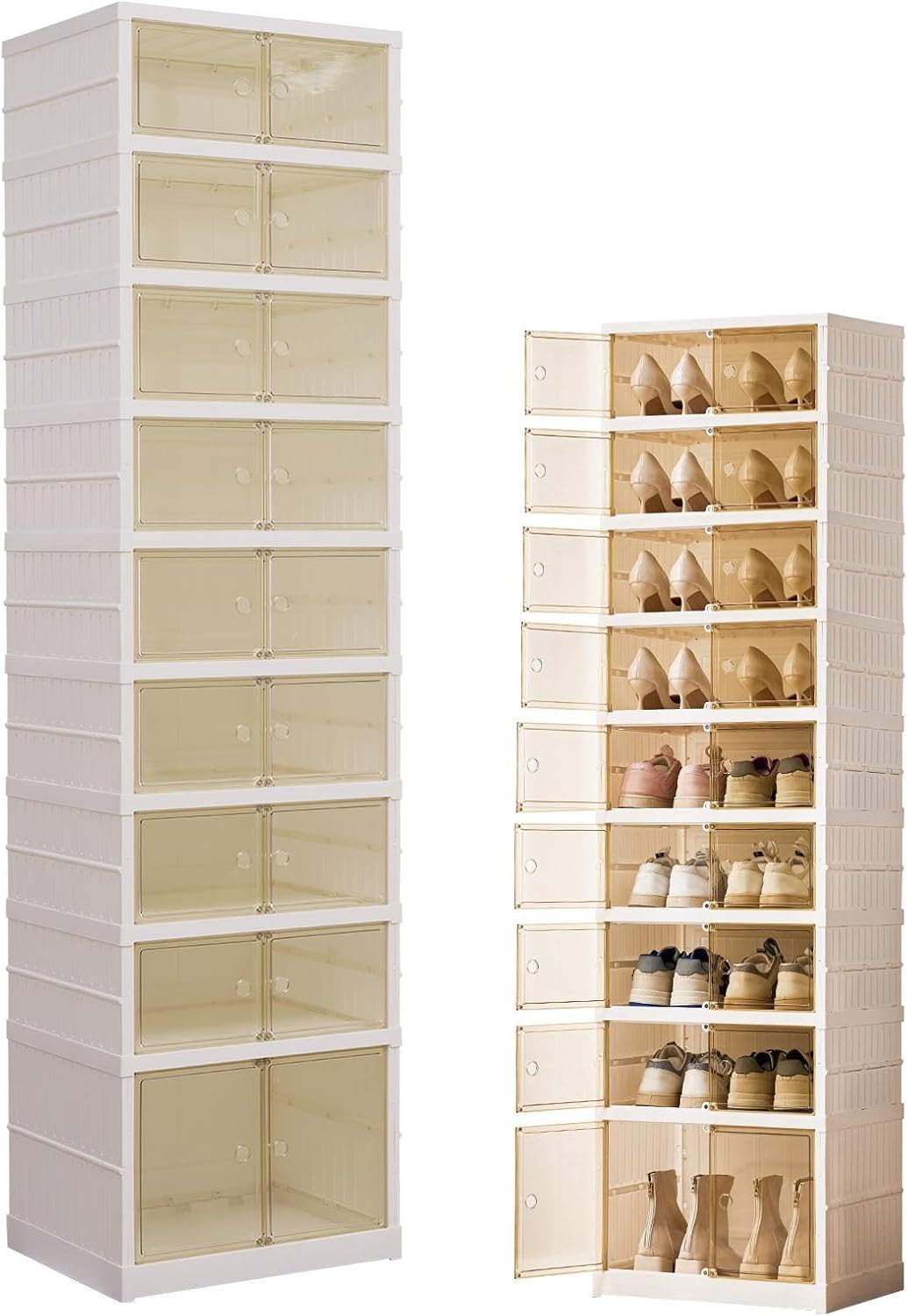 シューズラック シューズオーガナイザー 折りたたみ式 9層 シューズボックス 収納ビン 玄関用ホイール付きホワイトシューズラック、ク