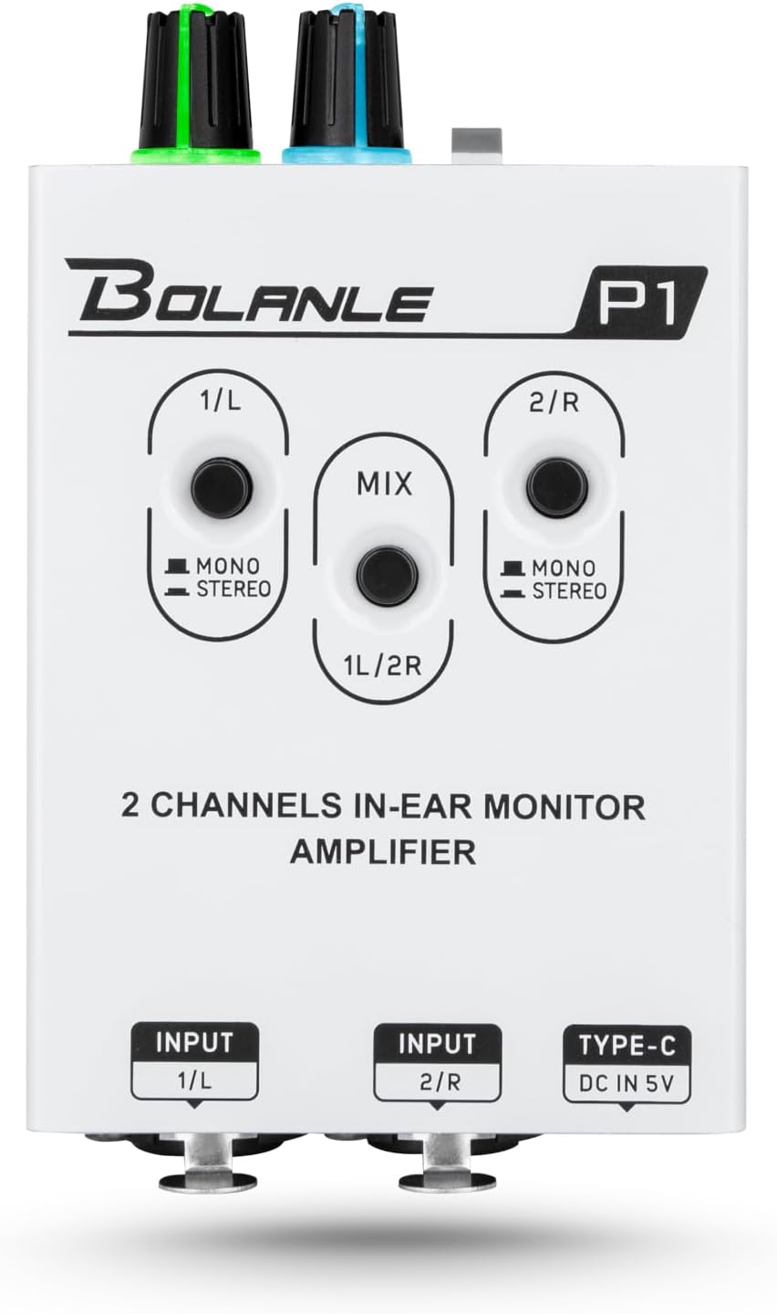 Bolanle P1 Dual-Channel Portable in-Ear Monitor Amplifier, Headphone Amp with XLR & TRS Inputs, 3.5mm Output, Stereo/Mono Switch, Volume & Balance Control for Keyboardists, Drummers, Guitarists