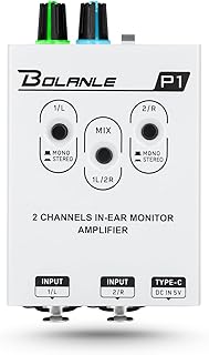 Bolanle P1 Portable in Ear Monitor Amplifier, Headphone Amp with XLR and TRS Input 3.5mm Output, Headphone Amplifier with Stereo/Mono Switch for Keyboardists, Drummers, Guitar (Dual Channel)