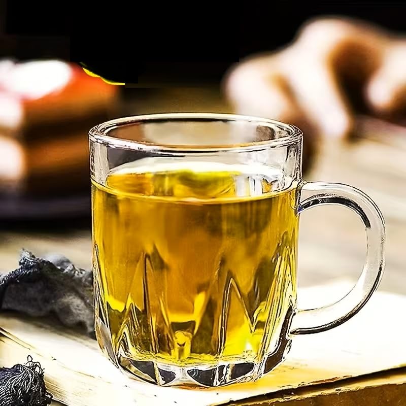 Image of IndusBay Pack of 6, 230 ML Square Borosilicate Glass Tea Cups Clear Glass Tea Coffee Mugs with Handle, Microwave Safe, Clear