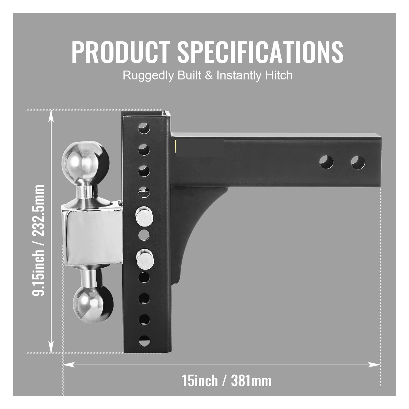 Regulowany zaczep holowniczy Heavy Duty 6/8" Rise & Drop Hitch Ball Mount z zamkiem na kluczyk do holowania przyczep samochodowych i ciężarowych Dla początkujących majsterkowiczów(6 inch)