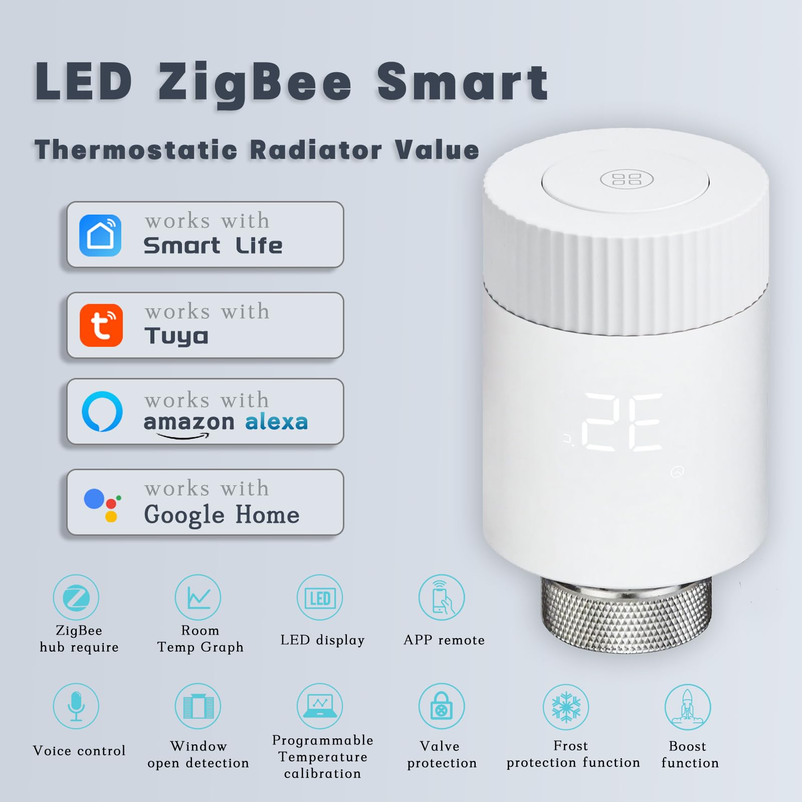 Zigbee - Termostato de radiador inteligente con válvula termostática Tuya