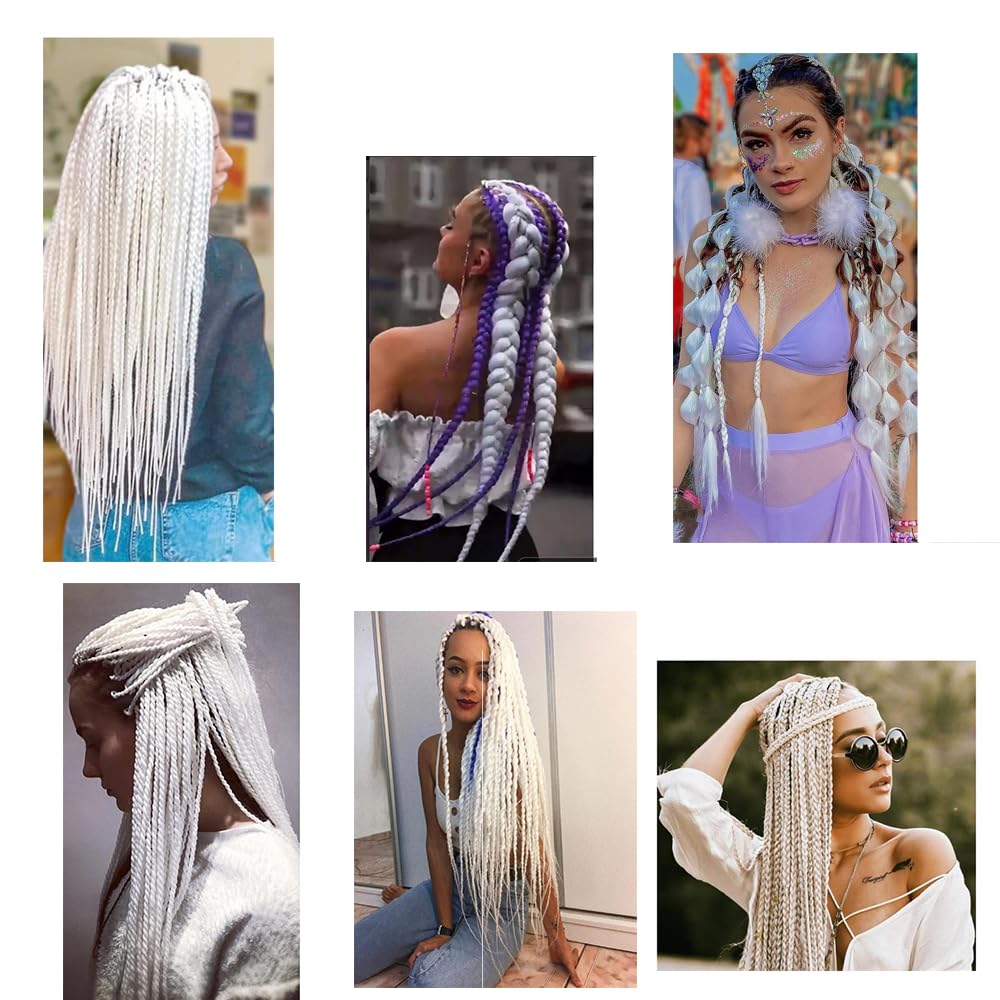 braids extensions hair white ombre braiding hair 24" Synthetic Jumbo Box Braid Hair for braiding 6pcs (#60 white) - Image 3