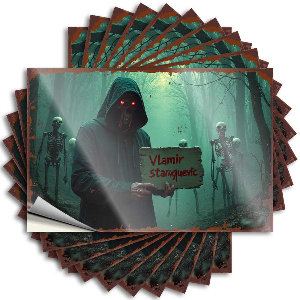 Tattoo Gifts Peel and Stick - Spooky Forest with Red-Eyed Figure Holding Sign Wall Optical Illusion Waterproof Vinyl for Water(6X9CM)