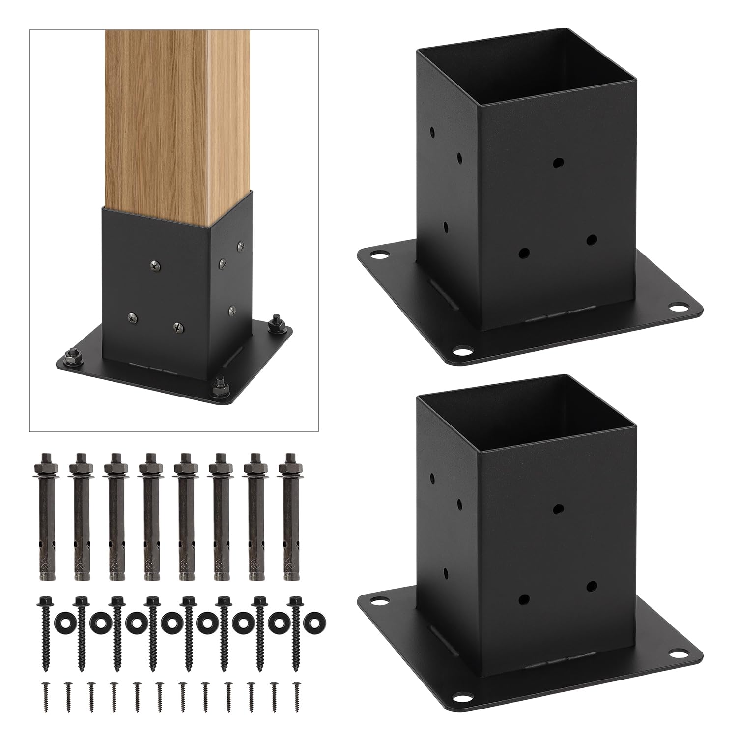 4x4 Post Base, Inner Size 3.5"x3.5"Deck Post Base, Deck Post Base for Concrete, for Mailbox Support Wood Fence Post Anchort (Black - Set 2)
