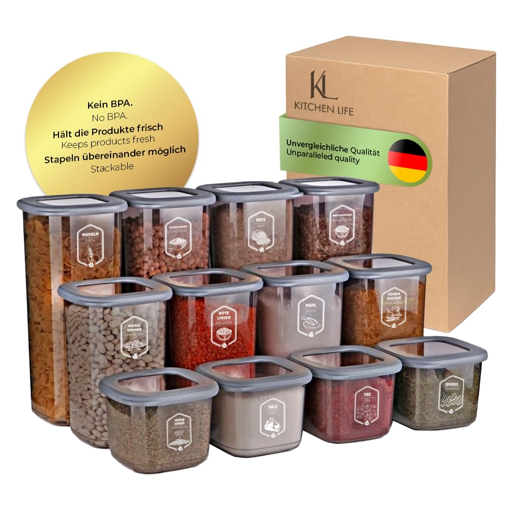 24-teiliges Vorratsdosen Set mit Etiketten – Stapelbare Behälter: 6x 1750ml, 1200ml, 550ml, 450ml – BPA-frei, Mikrowellen- & Gefriergeeignet