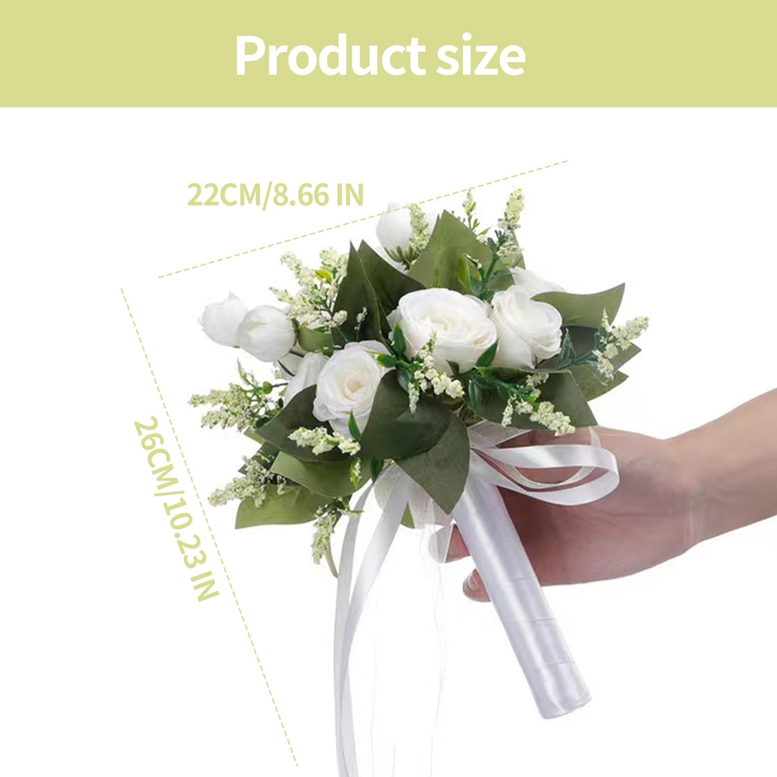 Cosiesnest Wedding Bride Bouquet Artificial Roses Flowers Holding Flowers Bouquet Silk Roses Real Touch Fake Rose Flower Bouquets Romantic Bouquets for Home Wedding Party Decoration (White) - Image 3