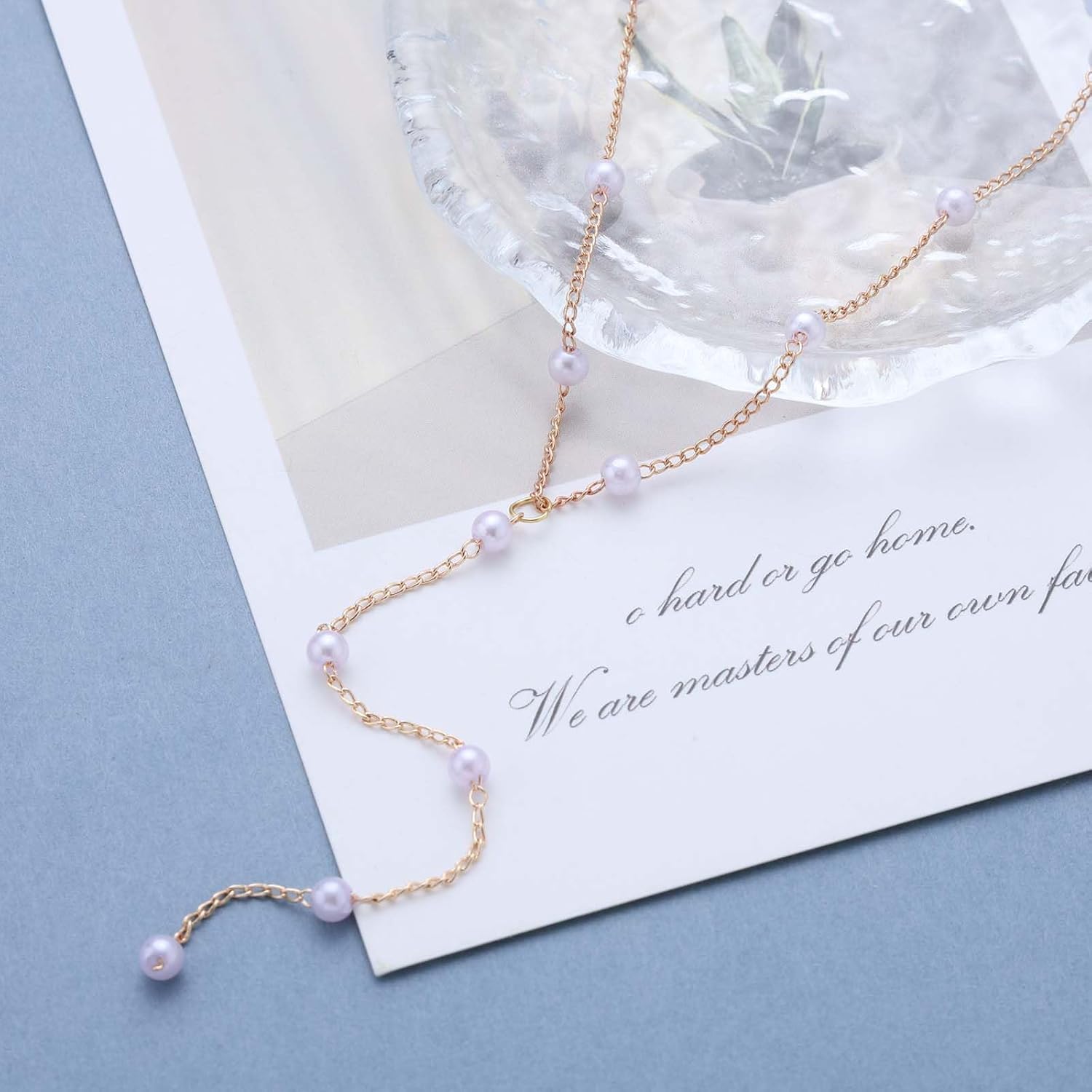 Vintage Long Pearl Drop Y Necklace Boho Long Pearl Station Choker Necklace Tassel Chain Y Drop Necklace Gold Pearl Chain Y Lariat Necklace for Women - Image 4