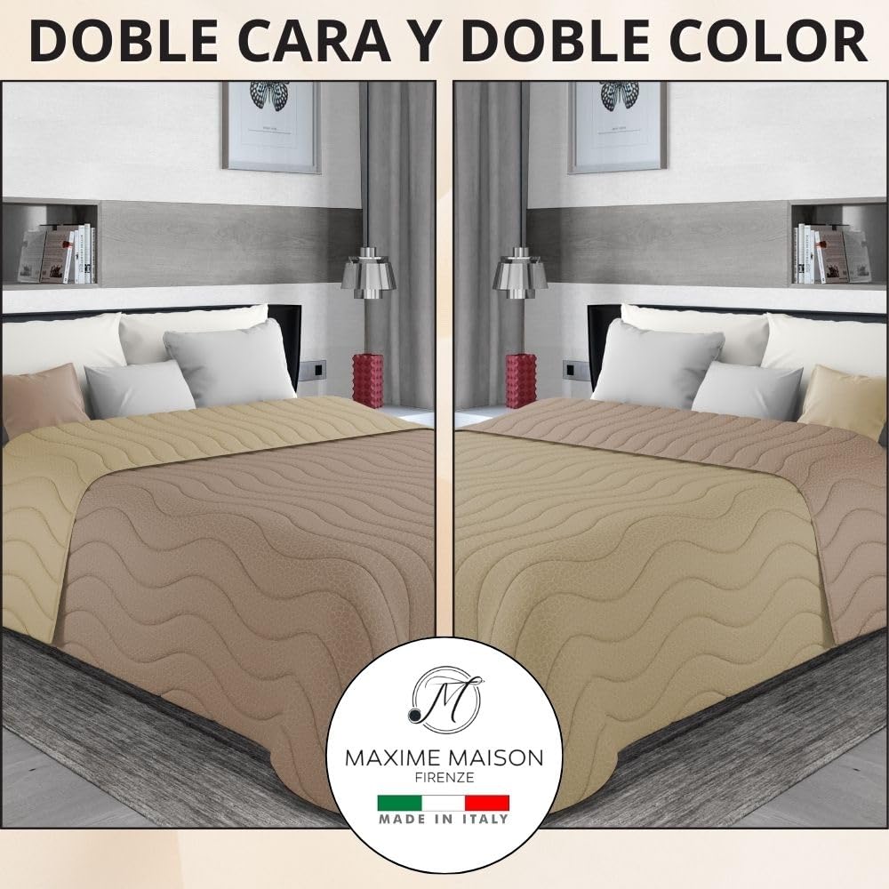 MAXIME MAISON - Colchas Cama 135 (215x265cm) Colcha de Media Temporada Cama 135 (100 gr/mq) Cubrecama Doble Cara, Cubre Cama en Microfibra Suave, Made in Italy Modernas