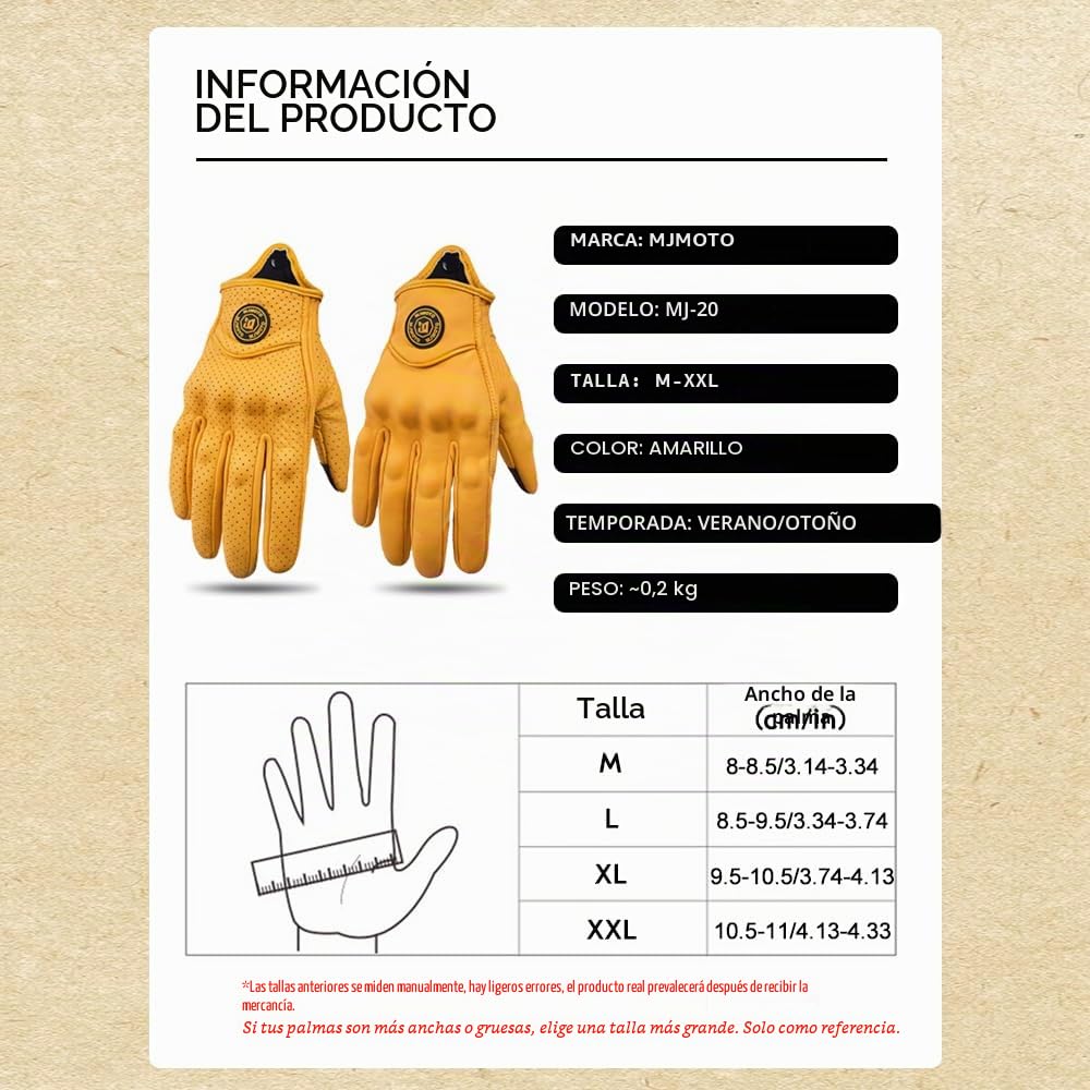 Guantes de Moto Clásicos Amarillos de Piel de Cabra con Agujero, para Verano, Ciclismo, Equitación, Guantes Protectores para Motociclistas